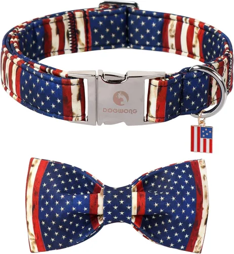 DOGWONG Collar de perro con bandera ameiricana, collares de perro independencia, collares patrióticos ajustables para mascotas del 4 de julio,