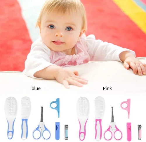 Miniatura 4 de Fdit Baby Grooming Kit, Safe Portable Nail Hair Care Set for Newborn Infant Blue 6PCS Soft Brush Comb Rounded Scissors Clipper Covers Nursery Travel