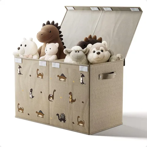 Caja de almacenamiento plegable de juguetes con asas, divisor extraíble y tapa desmontable, caja de juguetes para niños y niñas, almacenamiento para