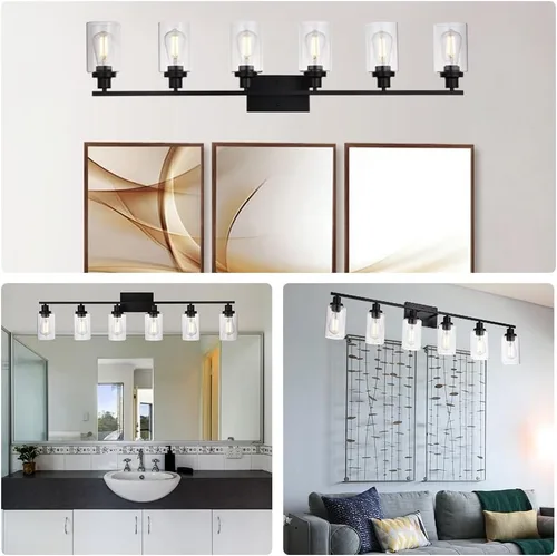Miniatura 5 de MELUCEE Lámpara de Tocador Negra de 6 Luces, Aplique Industrial de Metal para Pared, Iluminación para Baño, Dormitorio, Pasillo, Cocina, Soporte