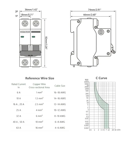 Miniatura 7 de Interruptor de Circuito en Miniatura AC, Interruptor de Circuito de 32 Amp 120V/240V de 1 Polo para Montaje en Riel DIN, Desconexión Solar AC