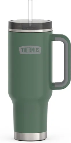 THERMOS Taza Portavasos de Acero Inoxidable - 40 Onzas, Verde Alpino - Vaso Térmico con Tapa y Popote, Además de Cierre Deslizante Resistente a Fugas