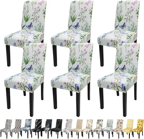 Miniatura 71 de JQinHome Juego de 8 fundas para sillas de comedor, fundas de alta elasticidad extraíbles y lavables, fundas protectoras de asiento para silla