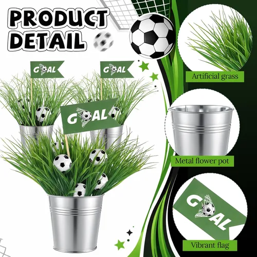 Miniatura 3 de Juego de 8 162 piezas de decoración de mesa de fiesta de fútbol, centros de mesa de fiesta temática deportiva, 8 cubos de metal, 24 mini fútbol, 120