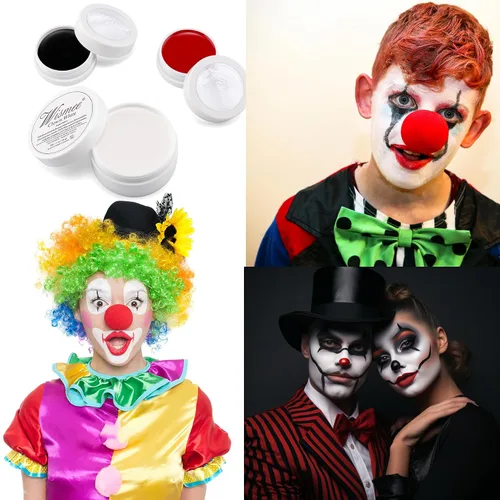 Miniatura 3 de Maquillaje de payaso Negro Blanco Rojo Crema Cara Cuerpo Pintura de Payaso Joker Zombie Vampiro Esqueleto Disfraz de Halloween Fantasía Maquillaje