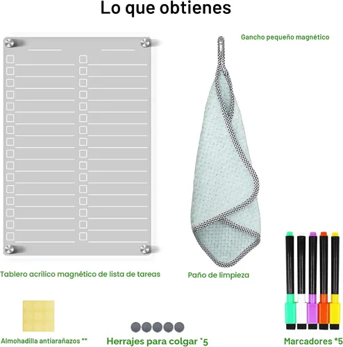 Miniatura 6 de Pizarra magnética acrílica de borrado en seco para refrigerador, pizarra blanca magnética transparente de 12 x 8 pulgadas, lista de tareas