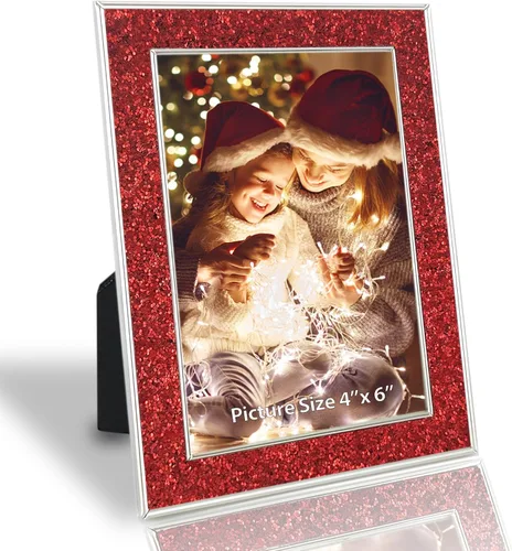Miniatura 10 de HIKWADERY Portarretratos de 4 x 6 pulgadas con purpurina, marcos de fotos negros de 4 x 6 pulgadas con cristal real HD, para pared o mesa, regalo