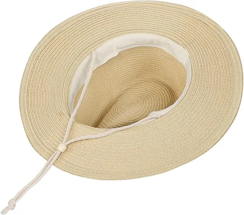 Miniatura 19 de Sombrero de vaquero de paja para hombres y mujeres, sombrero de sol de ala ancha, sombrero de vaquera Panamá con correa para la barbilla, sombrero