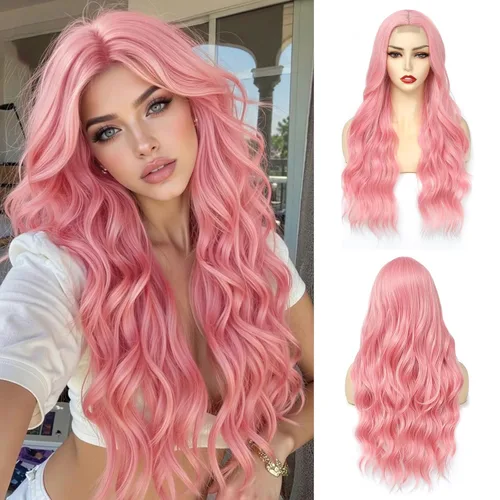Miniatura 12 de NAYOO Peluca negra ondulada de 26 pulgadas de largo para mujer, peluca sintética de aspecto natural, fibra resistente al calor, suave y ligera, Negro