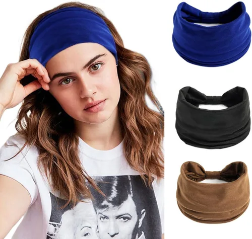 Miniatura 76 de K-Elewon Paquete de 3 diademas elásticas anchas para mujer, bandas para el cabello para yoga, deportes