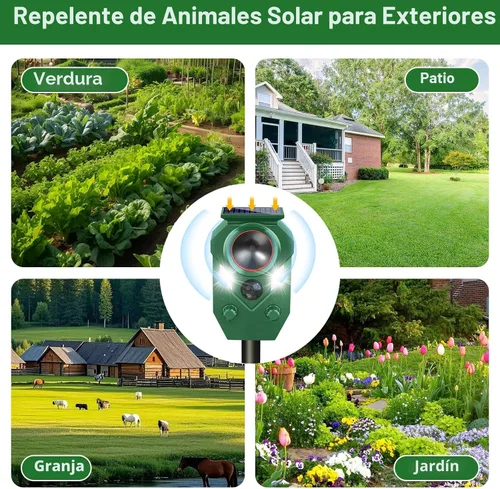 Miniatura 7 de Repelente ultrasónico de animales al aire libre, repelente de gatos y disuasorio con sensor PIR y luz intermitente, dispositivo repelente de ciervos