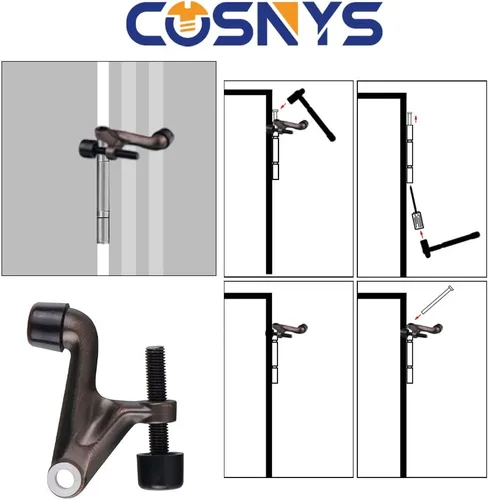 Miniatura 5 de Paquete de 2 topes de puerta con pasador de bisagra, accesorios ajustables de alta resistencia, 2-3/8 x 15/16 pulgadas, negro mate con puntas