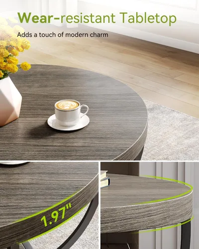 Miniatura 6 de LITTLE TREE Mesa de Centro Redonda, Mesa de Centro Circular de 32" para Sala de Estar, Mesa Central de Acento de Madera de 2 Niveles con Gris y negro