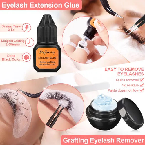 Miniatura 3 de Kit de extensión de pestañas – Suministros de extensiones de pestañas individuales con mezcla de rizos 0.07D de 0.315 a 0.59 pulgadas, pegamento