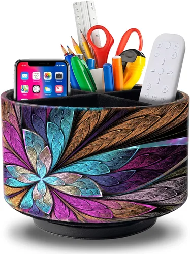 Soporte para control remoto, organizador redondo de cuero para suministros de arte, papelería de cuero sintético, organizador de maquillaje para