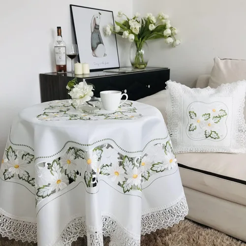 Miniatura 11 de Mantel bordado para decoración de encaje a prueba de polvo, sin arrugas, lavable, floral, rectangular, para cocina, comedor, vacaciones, cumpleaños