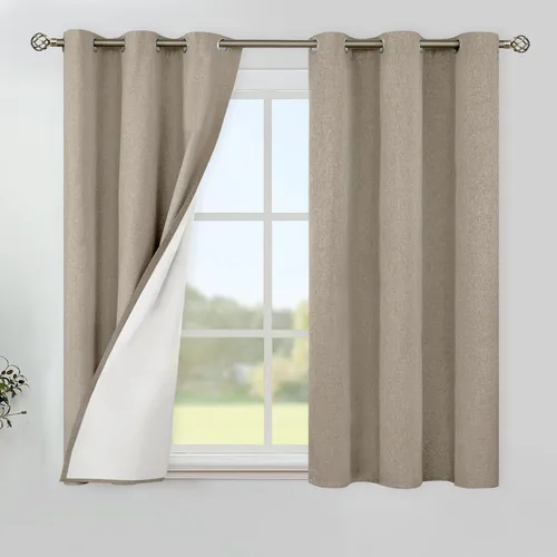 Miniatura 87 de YoungsTex - Cortinas de lino beige 100% opacas para dormitorio de 63 pulgadas de largo, cortinas cortas con aislamiento térmico y ojales