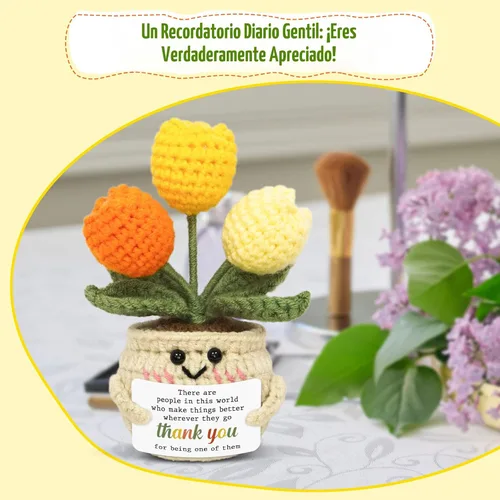 Miniatura 5 de OASSIE Regalos de agradecimiento para mujeres – Mini tulipán positivo de apoyo emocional de ganchillo – Graduación de fin de año, regalos de Sunny