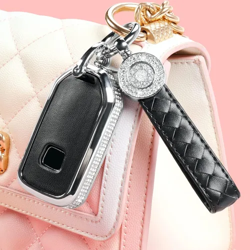 Miniatura 5 de Compatible con funda para llavero Honda con llavero, funda de repuesto para llavero de automóvil con diamantes de imitación, carcasa negra