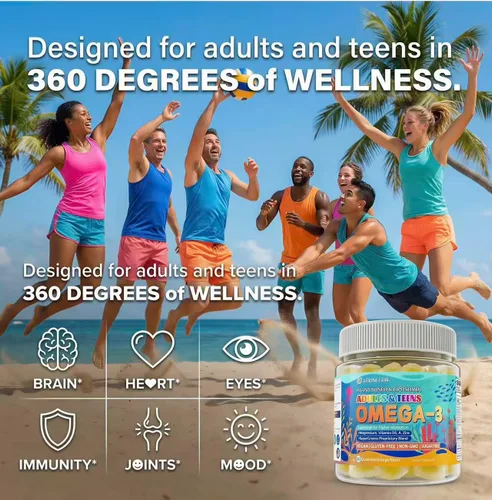 Miniatura 7 de Gomitas veganas omega-3 – 1000 mg de aceite de algas con 650 mg de DHA y 250 mg de EPA para adolescentes y adultos – Más vitamina D3, A, C, luteína