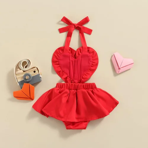 Miniatura 3 de Traje de San Valentín para bebé niña con lentejuelas, patrón de corazón, tutú con falda