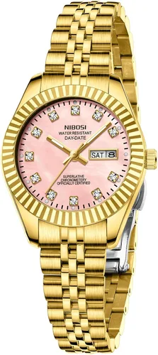 Miniatura 10 de NIBOSI Relojes para mujeres, reloj analógico de cuarzo, esfera de acero inoxidable con día y fecha, luminoso, impermeable, elegante, clásico