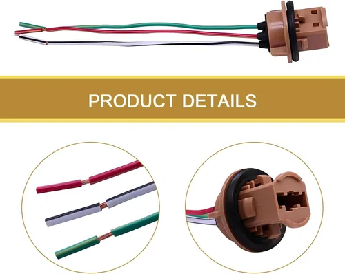Miniatura 3 de Pack-2 Automotive 7443 Portabombillas de Luz de Freno, Conector de Arnés con Socket Pigtail, Adaptador Hembra de Plástico con Aislamiento