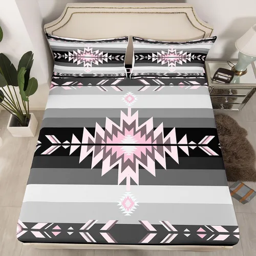 Miniatura 28 de Juego de sábanas bajeras de diseño nativo americano del suroeste para niños, niñas y adolescentes, juego de ropa de cama tribal para niños, niñas