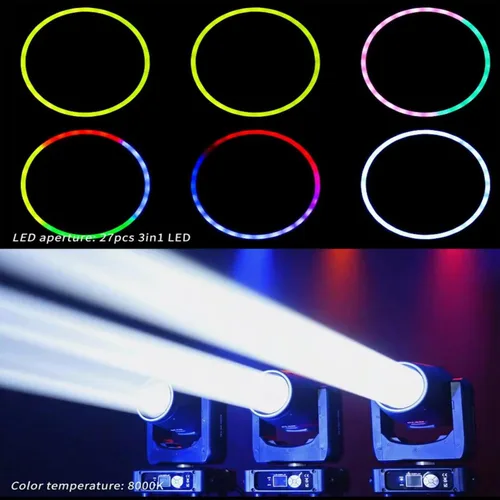 Miniatura 5 de JUNMAN Mini 230W 7R Beam Cabeza Móvil DJ Disco Etapa Luces Led Tira Prisma 48 con tira LED y efecto arco iris