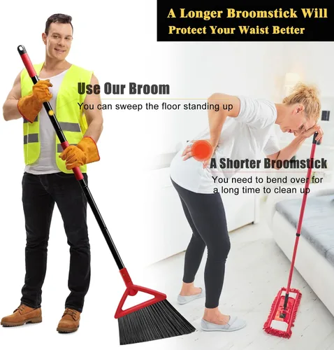 Miniatura 5 de Escoba angular resistente, escoba comercial mejorada para barrer en interiores y exteriores, escoba roja perfecta de cocina, garaje, industrial