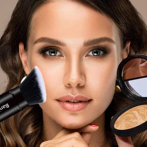 Miniatura 2 de Brocha de maquillaje Kabuki para la cara, retráctil, cepillo Kabuki de viaje, portátil, impecable para base, rubor en polvo, bronceador, pulido