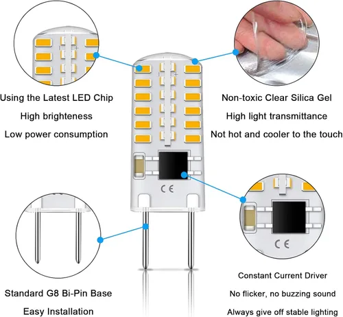 Miniatura 3 de Bombilla LED G8 regulable 3W blanco cálido 3000K T4 base bi-pin 120V 20W-25W reemplazo de bombilla halógena para debajo del gabinete, iluminación