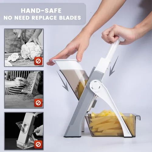 Miniatura 2 de SupMaKin rebanador de mandolina seguro para cocina, cortador de verduras y papas en forma de chips, grosor ajustable manual, artefacto de corte