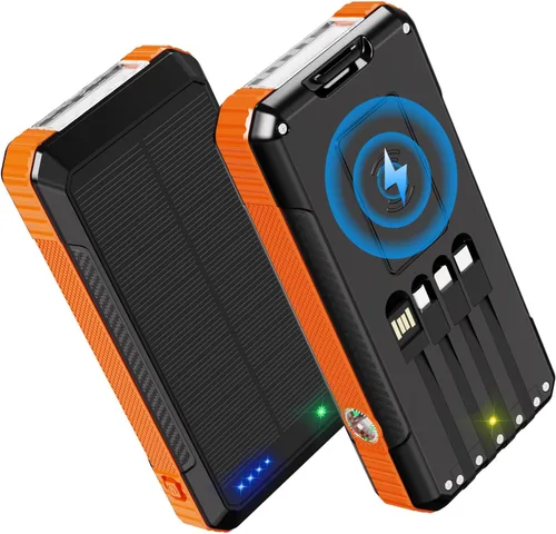 Miniatura 9 de Banco de Energía Cargador Solar 49800mAh, Carga Inalámbrica Portátil para Teléfono con 4 Cables Incorporados Carga Rápida 22.5W, Puerto