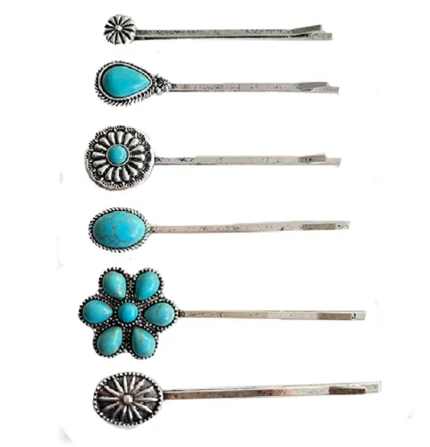 6 pines decorativos Bobby para mujeres y niñas, color turquesa, retro, pinzas para el cabello, pinzas para el cabello vintage, accesorios para el