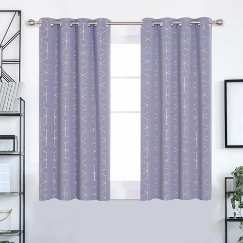 Miniatura 21 de Deconovo Cortinas opacas, aislamiento térmico y reducción de ruido, estampado de lámina de diamante – ojales en la parte superior, 2 paneles, Negro