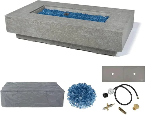 Miniatura 113 de Elementi+ Mesa de Fuego de Gas Colorado de Hormigón Fundido de 56" Rectangular, Hoguera al Aire Libre con Ignición Electrónica Incluye Cubierta