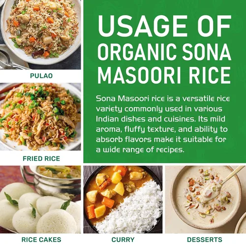 Miniatura 7 de Jiva Organics - Arroz orgánico Sona Masoori de 10 libras de calidad premium, origen indio, arroz de grano corto, todo natural y sin OMG (10 libras)