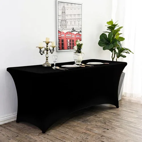 Miniatura 7 de Fixwal Mantel Negro de 6 Pies para Mesas Rectangulares, Paquete de 10 Manteles de Spandex para Mesas Rectangulares de 6 Pies, Ajustado Rectangular