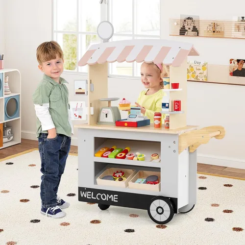 Miniatura 9 de Costzon Juego de tienda de comestibles para niños, juego de soporte de mercado de simulación para niños pequeños con juguete de juego de 30 piezas