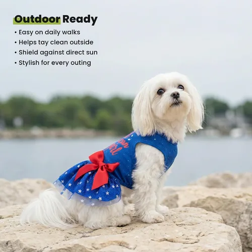Miniatura 8 de Fitwarm All American Girl Vestido para Perros - Vestido Patriótico de Tul para Perros Pequeños, Azul Real, Rojo, Blanco, XXS