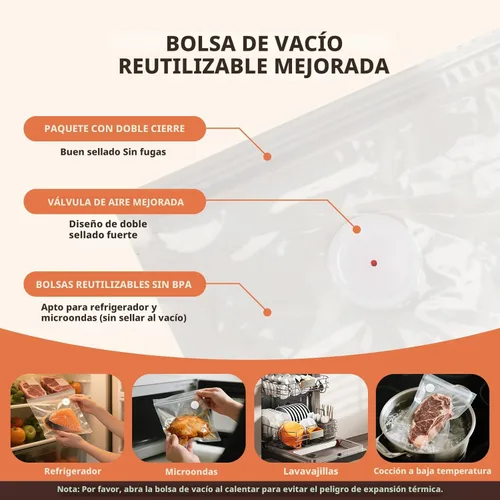 Miniatura 3 de Sellador al vacío para alimentos (selladores al vacío compactos + 30 bolsas de vacío reutilizables), potente sellador al vacío de mano