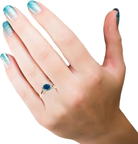 Miniatura 22 de Dazzlingrock Collection Anillo de compromiso redondo de 0.276 in con halo de diamante blanco y vástago dividido para ella en oro macizo de 14