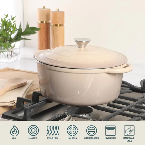 Miniatura 4 de Gibson Home Addlestone - Olla holandesa de hierro fundido esmaltado de 5 cuartos de galón con tapa, redonda, apta para horno hasta 500 °F, ideal