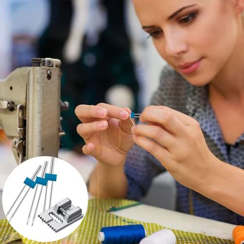 Miniatura 6 de 15 piezas para máquina de coser, doble aguja, doble estiramiento, 2 piezas, prensatelas de 9 ranuras para accesorios de máquina de coser doméstica