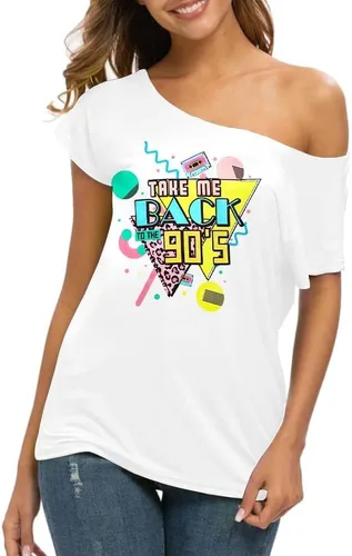 Take Me Back to The 90s Shirts for Women Vintage Off The Shoulder Shirt Retro Style 90s Birthday Party Tops