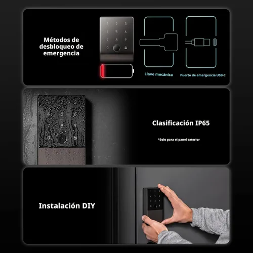 Miniatura 7 de Aqara Smart Lock U100, cerradura de puerta de entrada sin llave con llave Apple Home, teclado de pantalla táctil, cerrojo electrónico Bluetooth, Gris