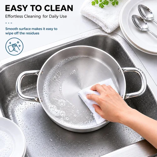 Miniatura 7 de TeamFar Olla de 3.5 cuartos de galón, olla de cocina de pasta de acero inoxidable de tres capas con tapa, tapa de vidrio templado y asas remachadas