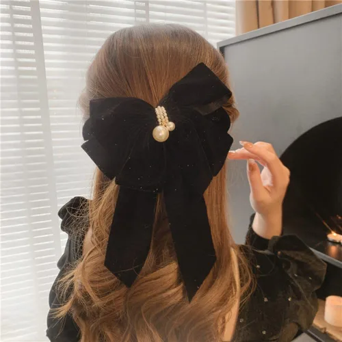 Jumwrit Pinza para el cabello con lazo grande, sujeción fuerte, pasador de pelo vintage con perlas, diseño francés, accesorios de peinado para