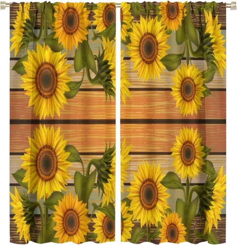 Miniatura 31 de Cortinas opacas de girasol, diseño natural, de granja, floral, con bolsillo para barra, para ventana, para dormitorio, sala de estar, 42 x 45